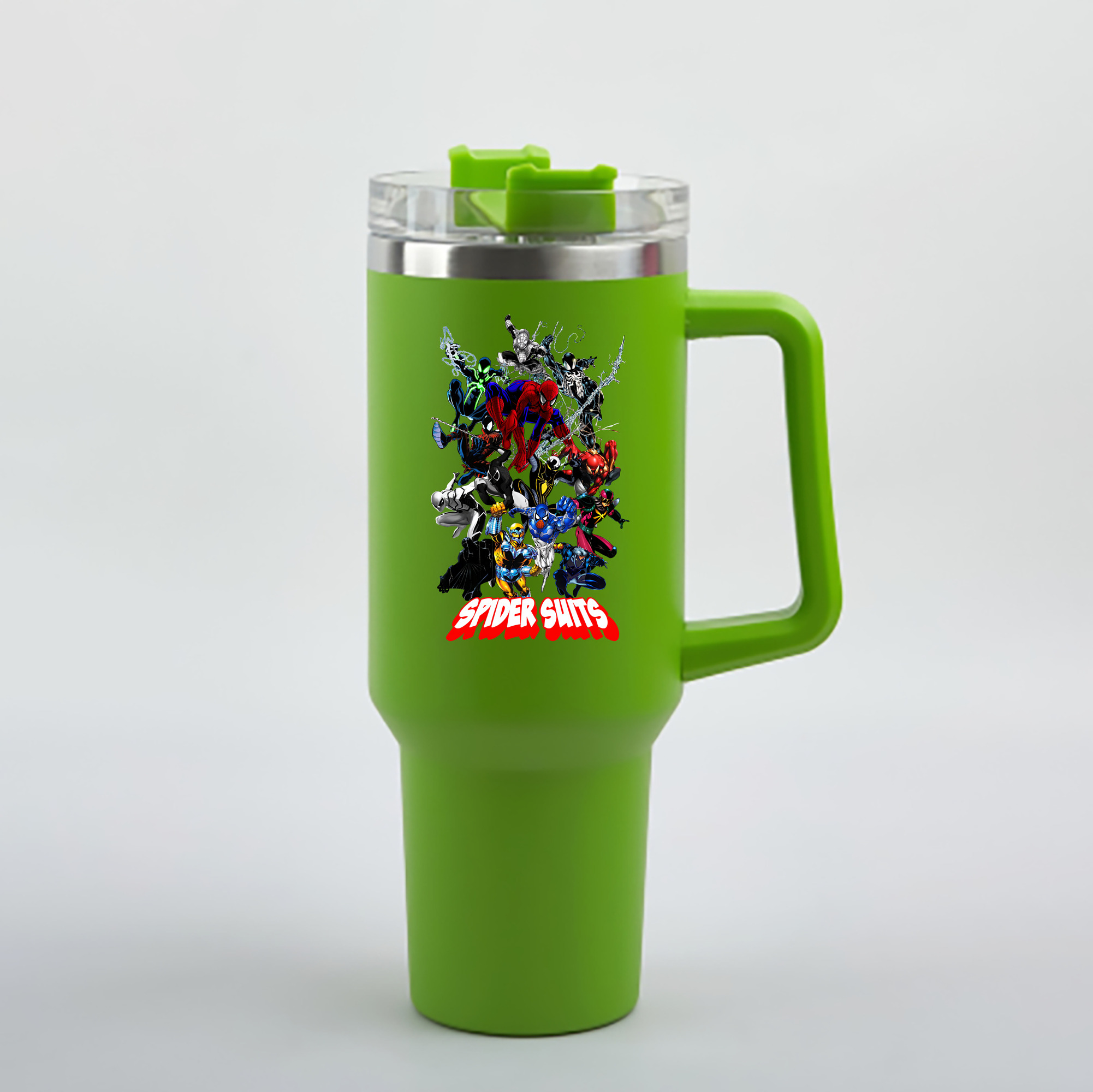 （画像用） Spider Man スパイダーマン 1200mL車用タンブラー - クリスタルステッカー（プラスチックストロー付き）